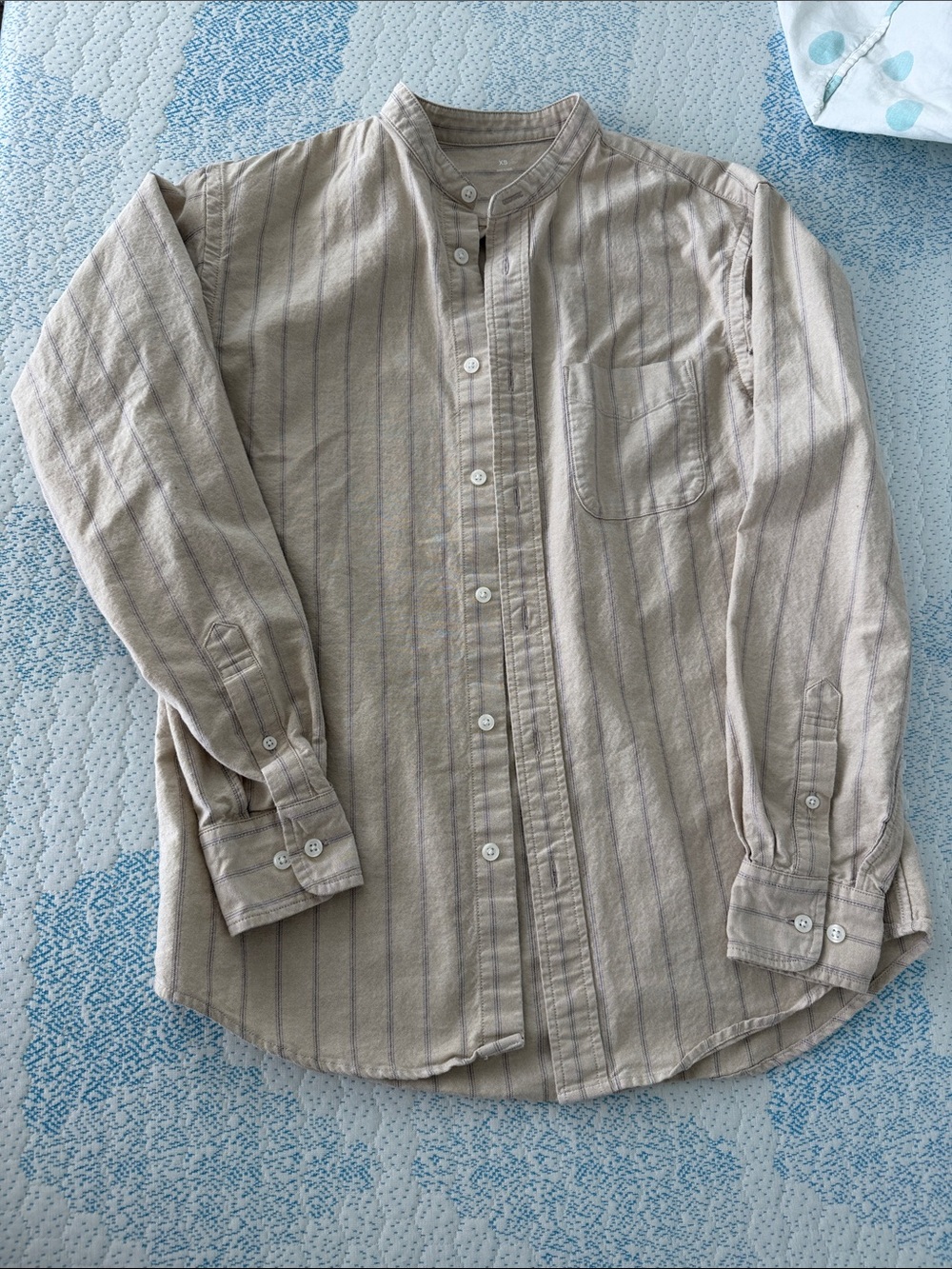 MUJI - Men's Beige Striped Cotton Collar Shirt